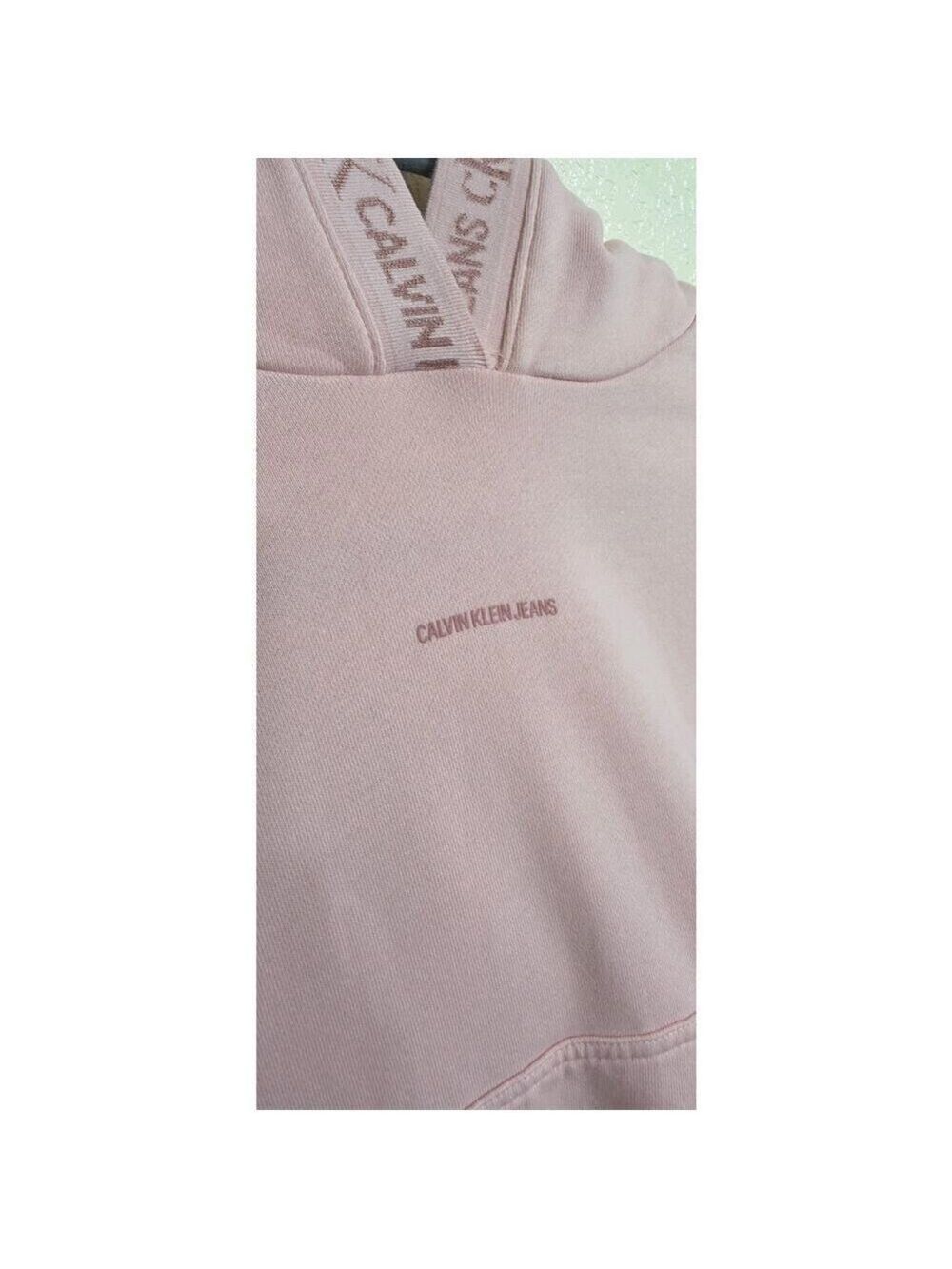 Calvin Klein Women's Pink Sweet Capuche Femme Crop Hoodie Medium Logo Sweatshirt - Picture 4 of 10